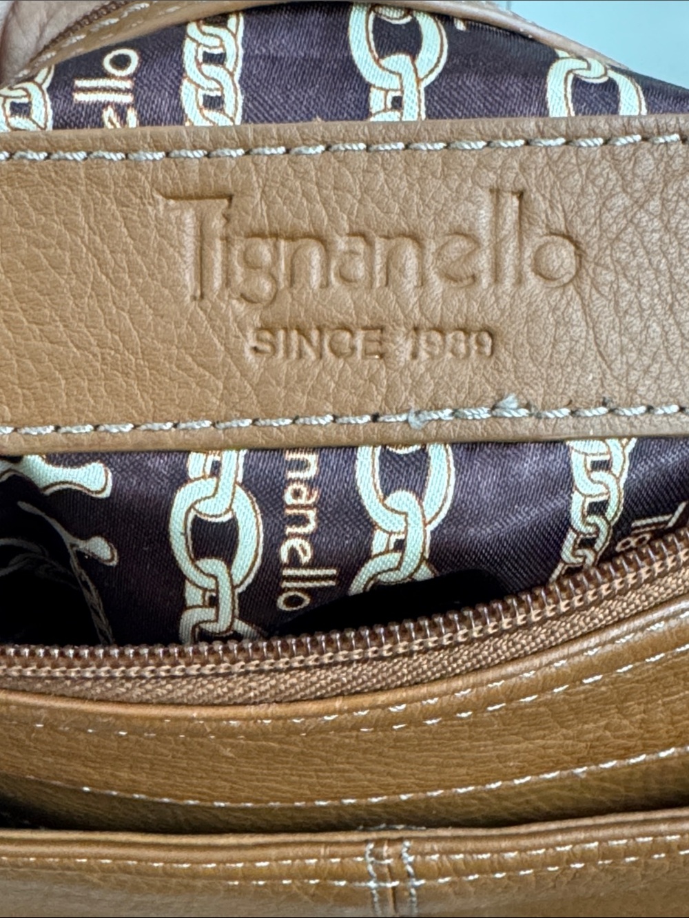Tignanello Cognac Brown Leather Crossbody with Dual Front Zips - Picture 6 of 10